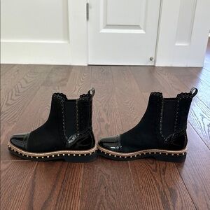 Black Patent Leather Ankle Boots with Studded Sole